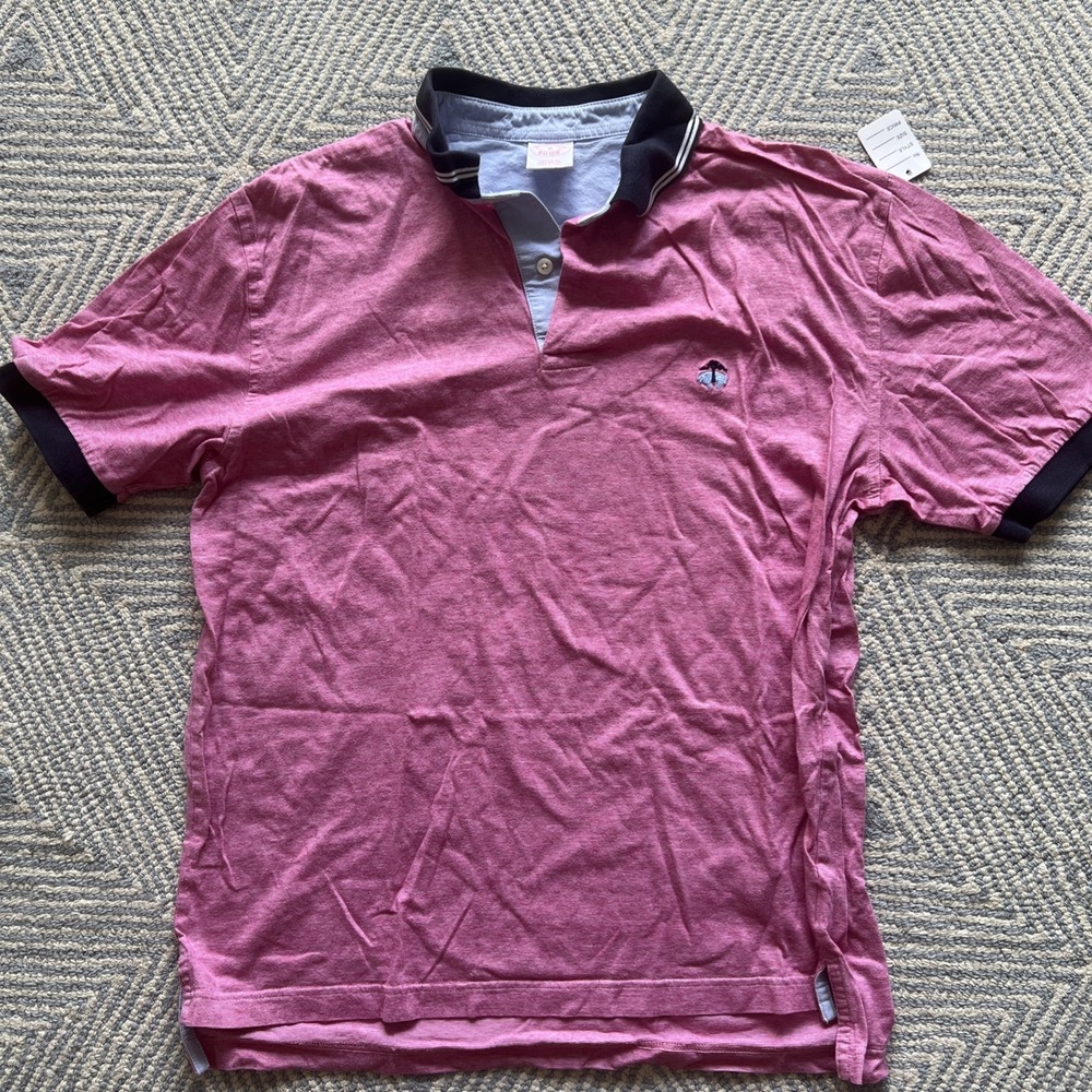 Brooks Brothers Polo Shirt - Red Stripe w/ Blue Collar - Medium